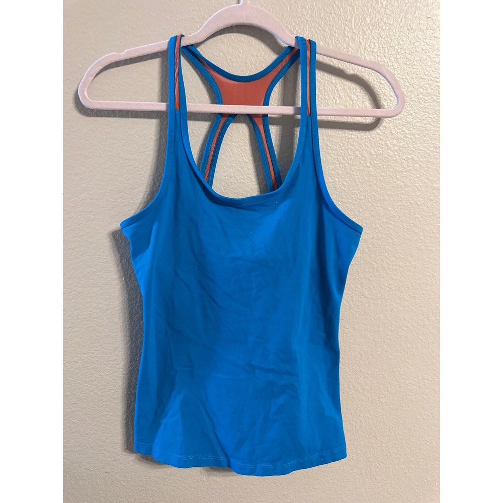 859 Athletic Tank Top Racerback Built-In Bra Blue Orange Activewear